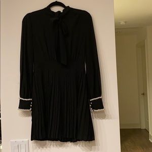 Beaded sleeves black mini chick dress